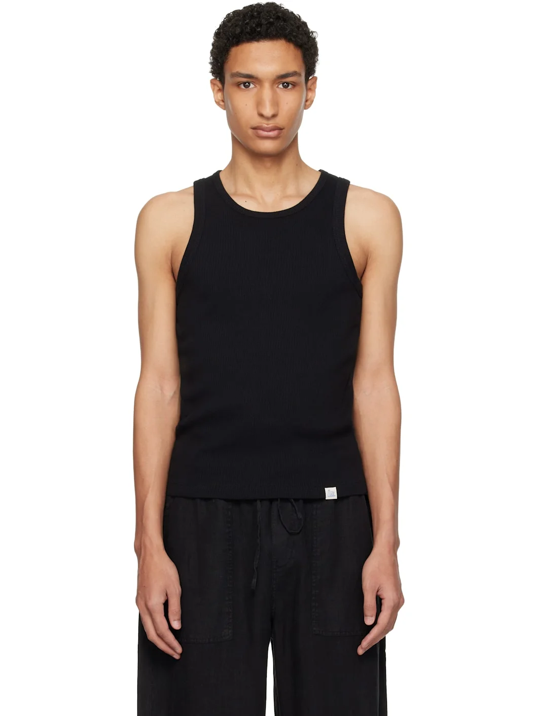 Black Iconic Ribbed Cotton Tank Top - 1