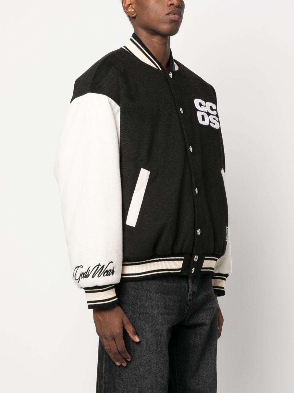 two-tone logo-patch bomber jacket - 4