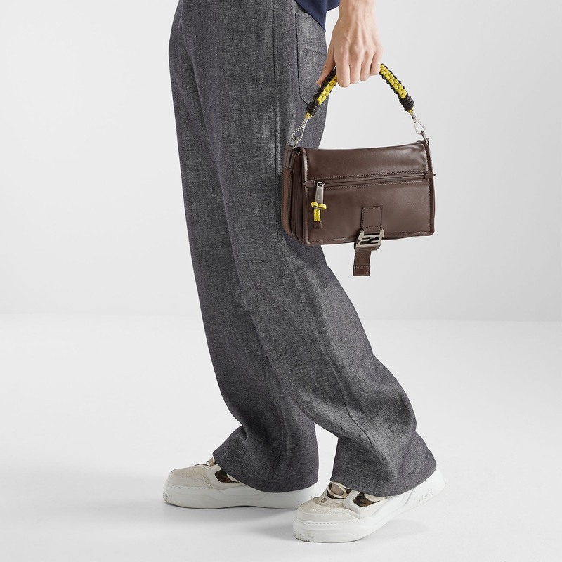 FENDI Mini Strap You Black leather and yellow cord short shoulder strap outlook