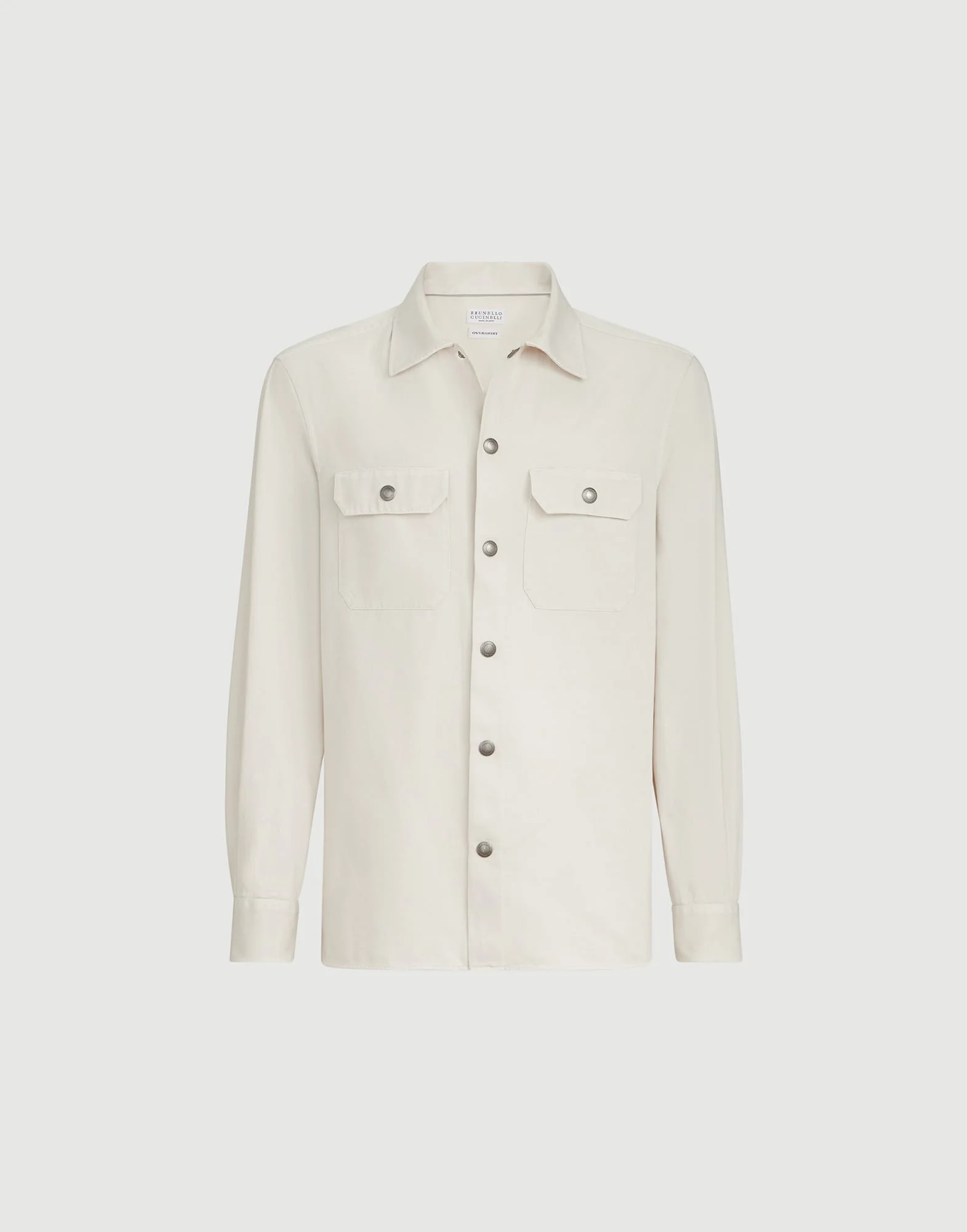 Garment-dyed overshirt in cotton gabardine with spread collar and chest pockets - 1