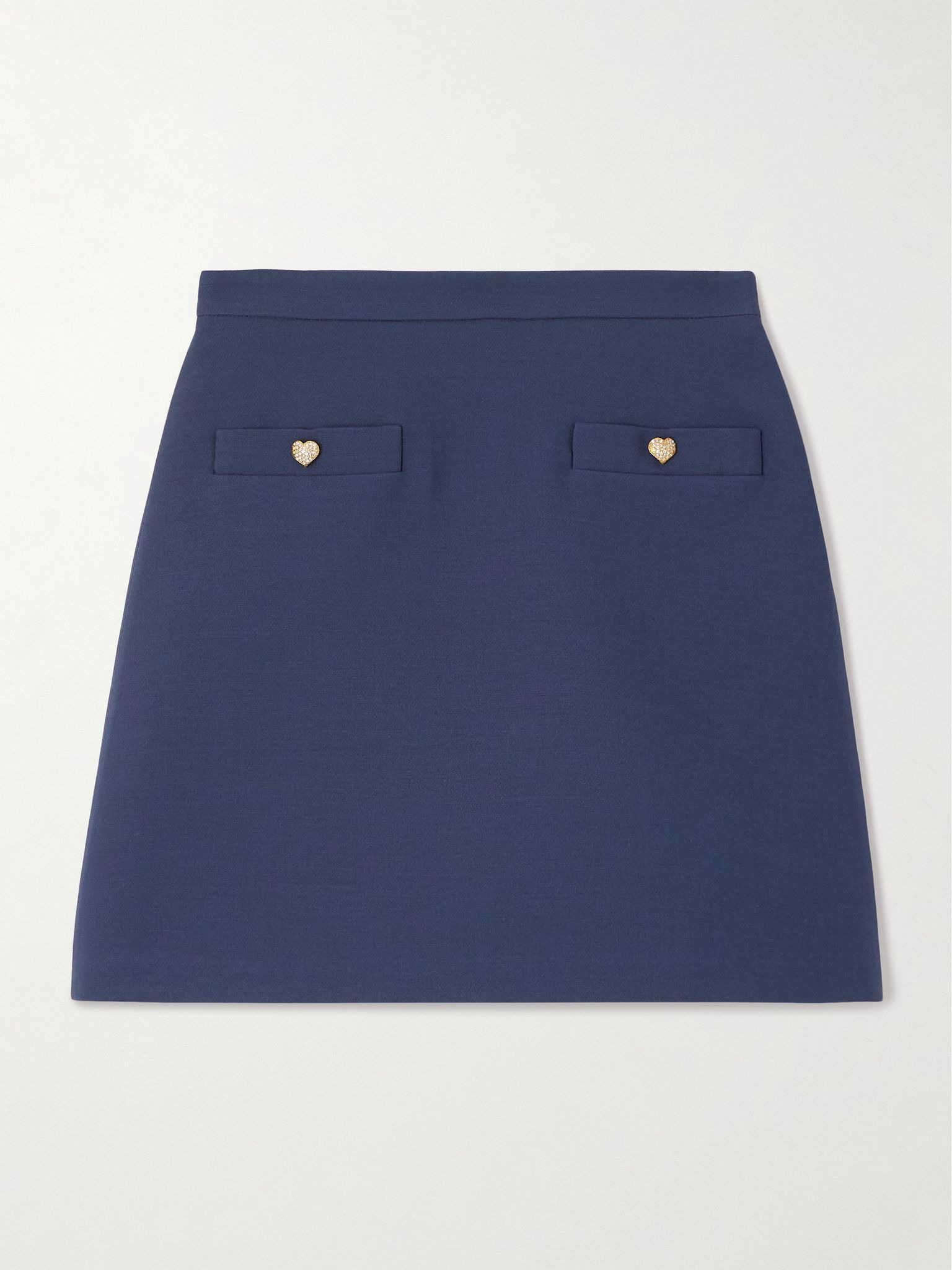 Button-embellished wool and silk-blend mini skirt Navy - 1