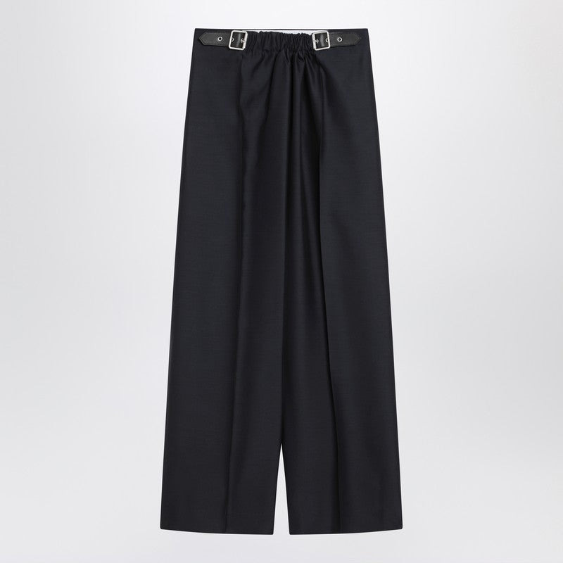 Loewe Navy Blue Wool And Silk Trousers With Belt Women - 1