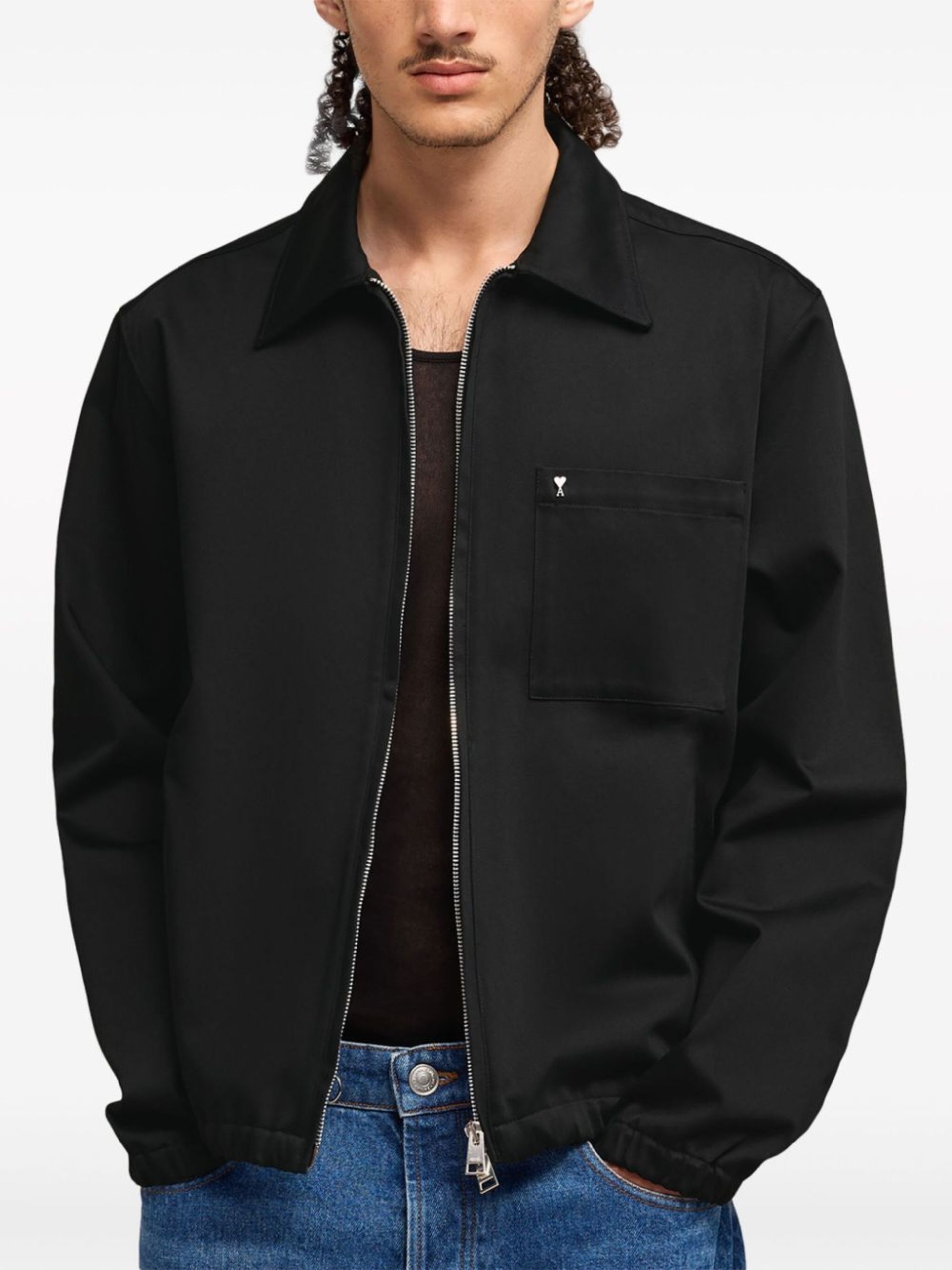 Black Cotton-Satin Shirt Jacket - 5
