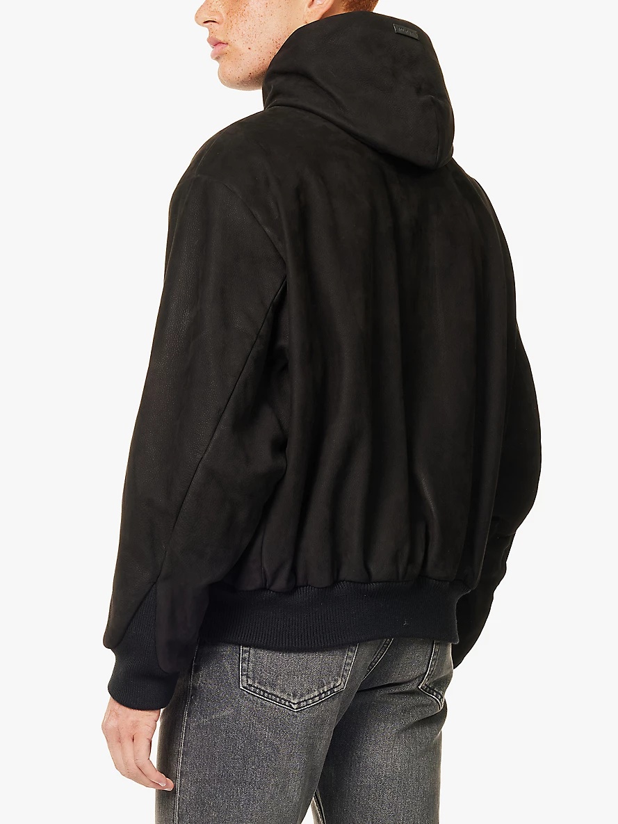 Hooded relaxed-fit leather bomber jacket - 4