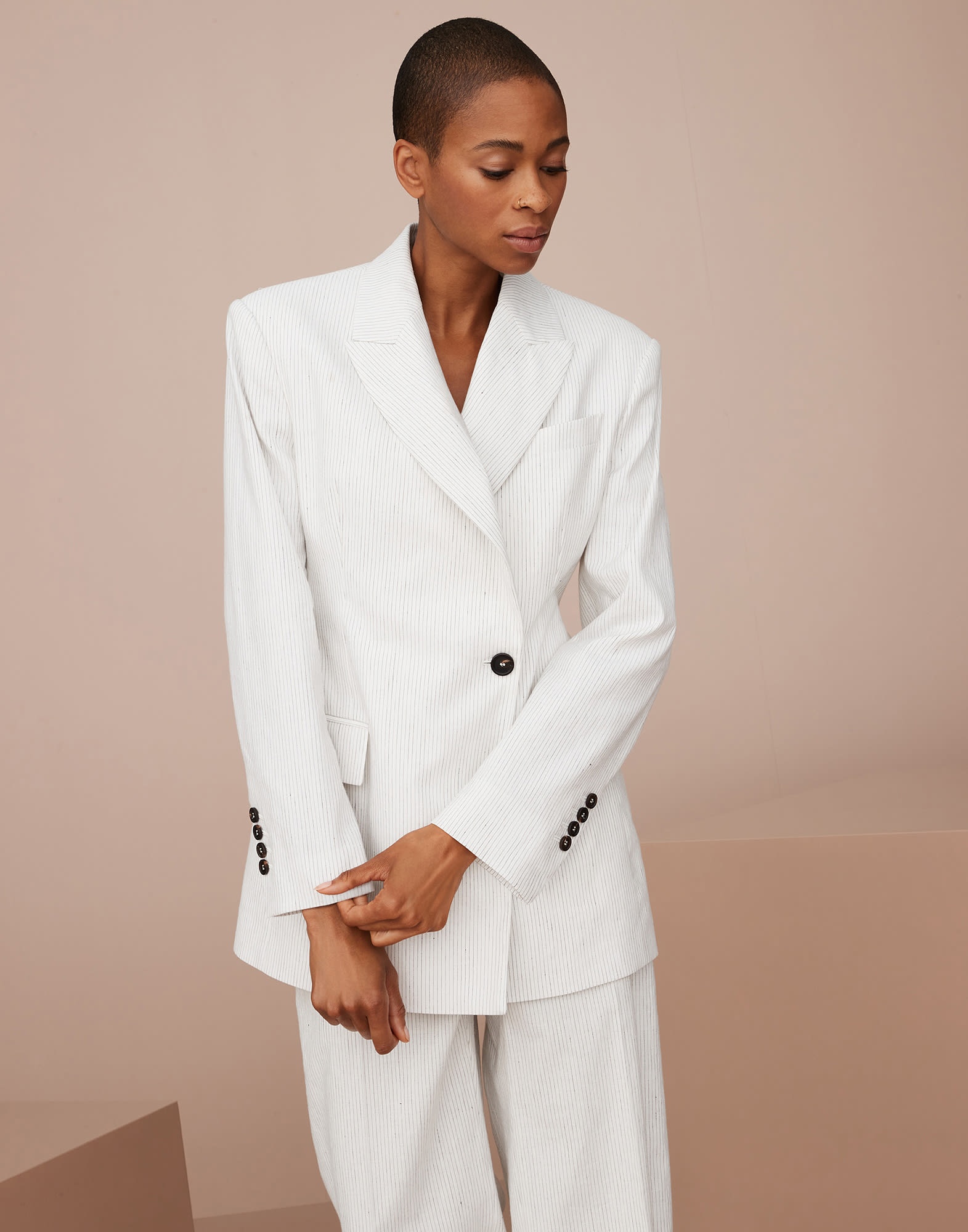 アウターその他 BRUNELLO CUCINELLI Woman Blazer White MD5767032 C058 Twill blazer with monili for Woman in White | Brunello Cucinelli