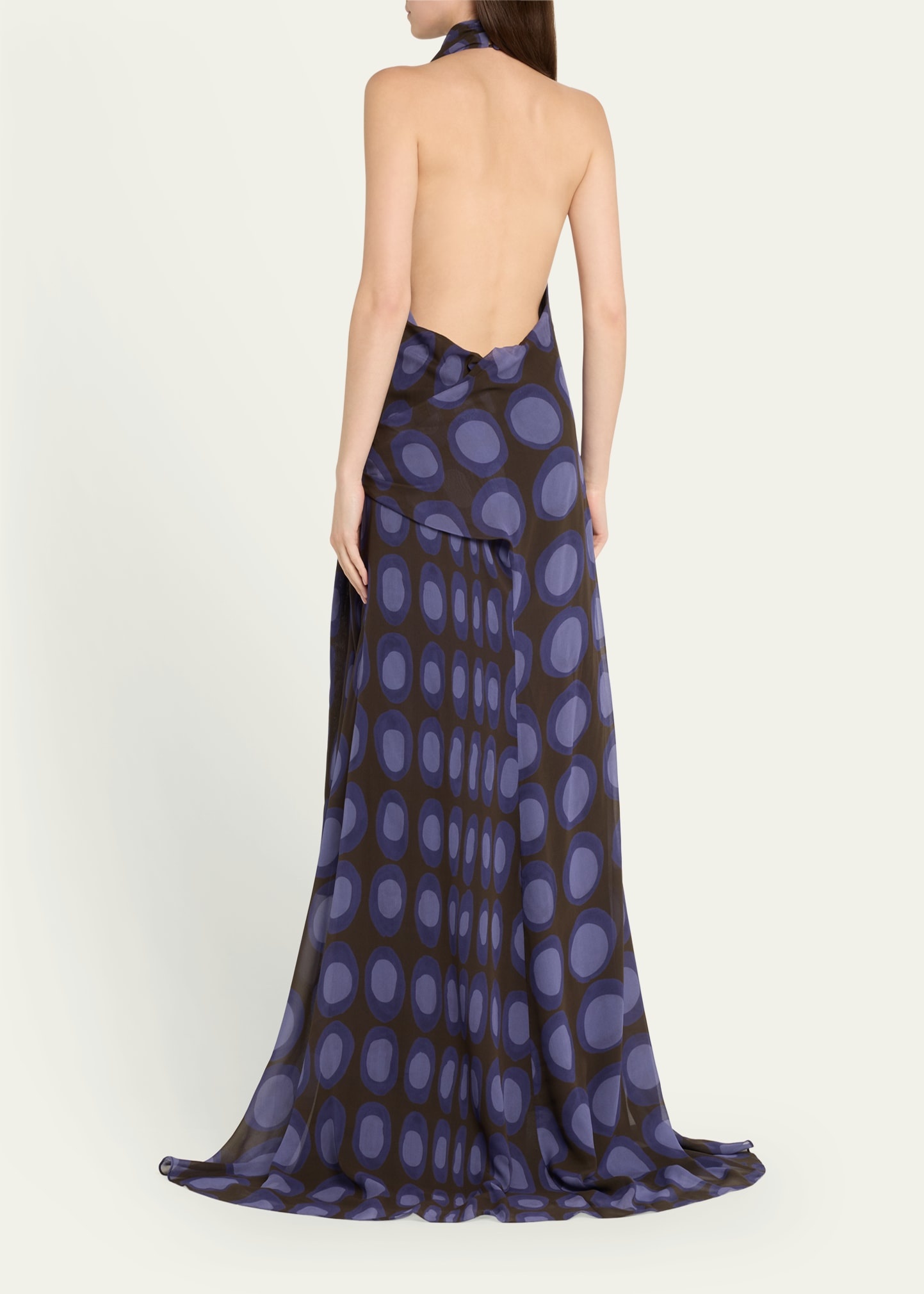 Halter Wiggle Dot Sarong Silk Maxi Dress - 3