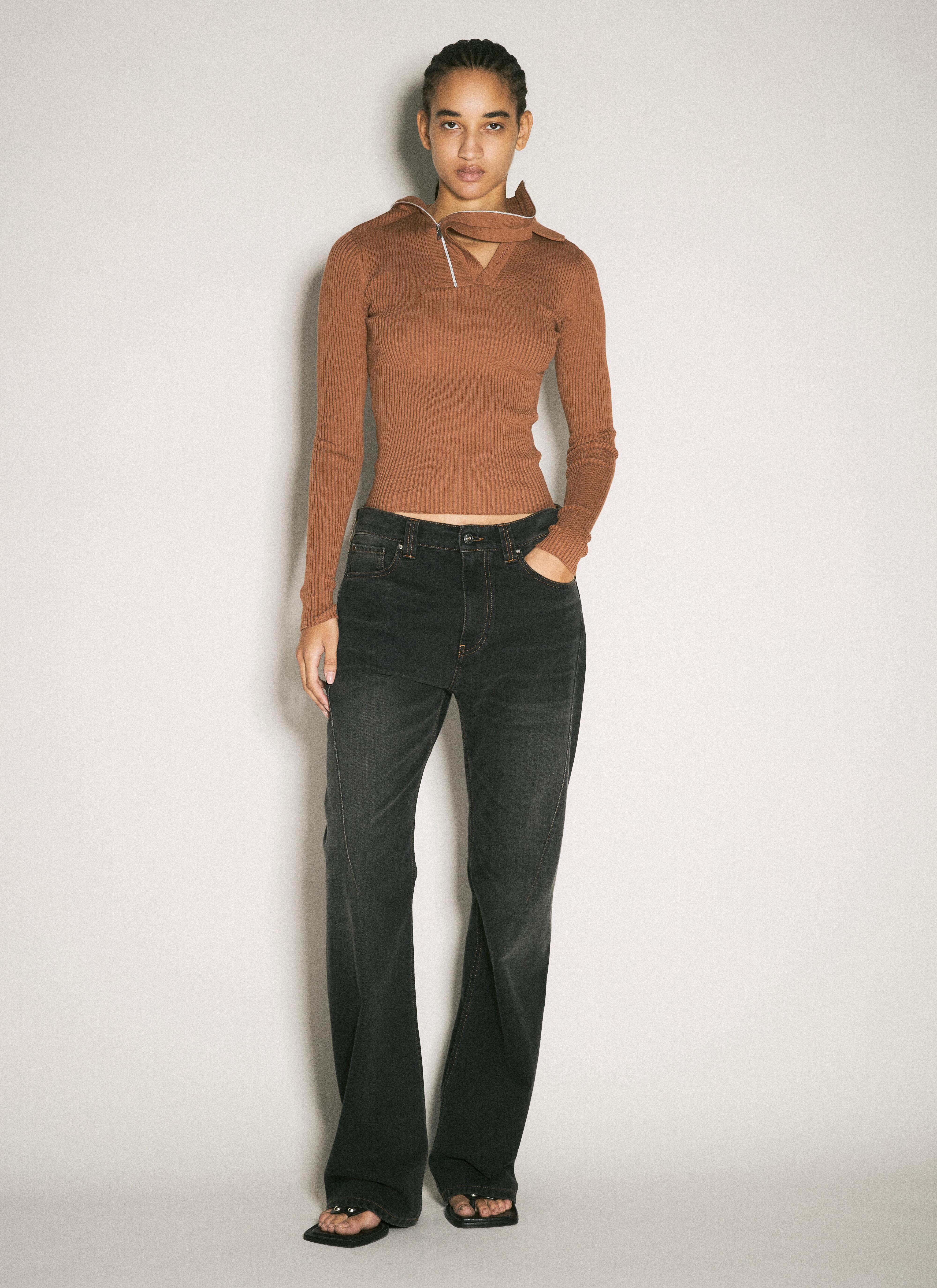 Pinched Shoulder Rib Sweater - 2