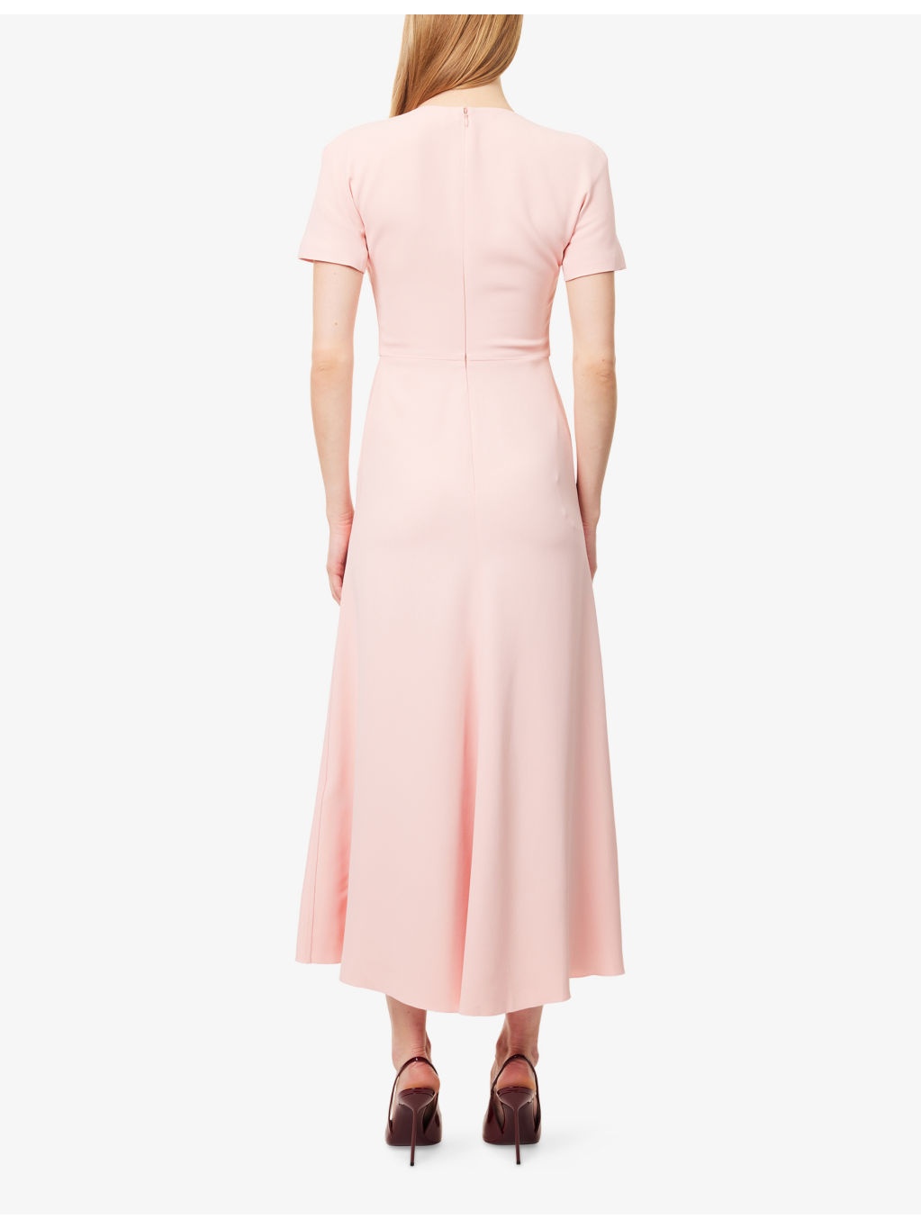 Gathered Round-Neck Crepe Midi Dress - 4