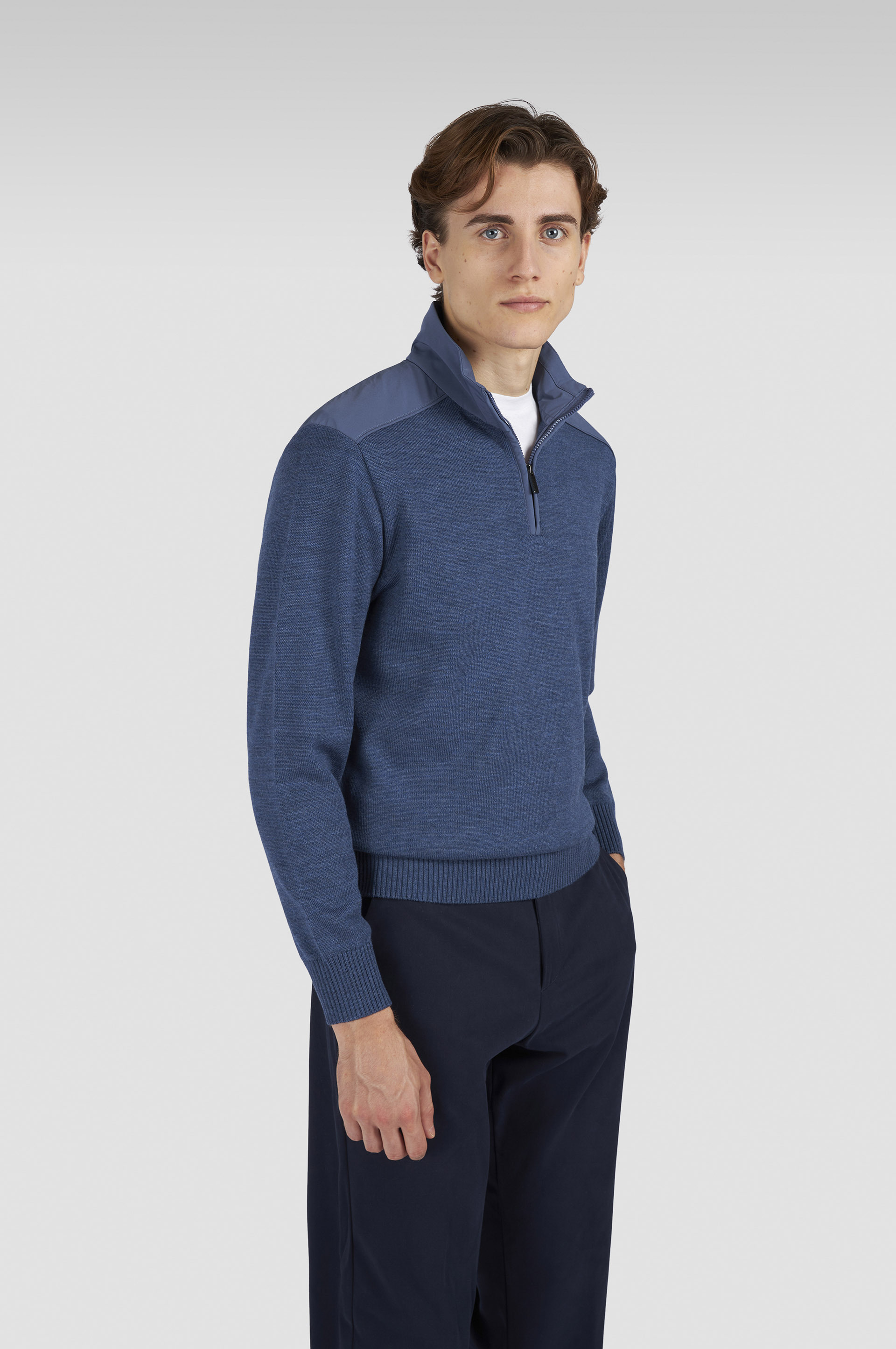 HALF-ZIP SWEATER IN SOFT COOL TOUCH WOOL WITH TYPHOON® RE-4X4 STRETCH DETAILS - 6