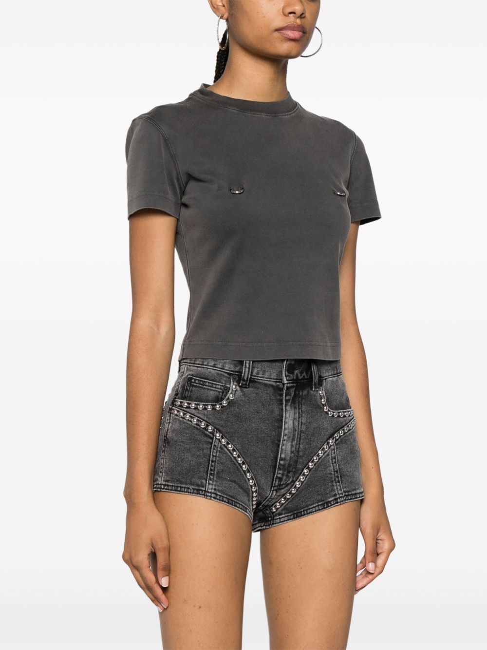 hoop detailing cropped T-shirt - 3