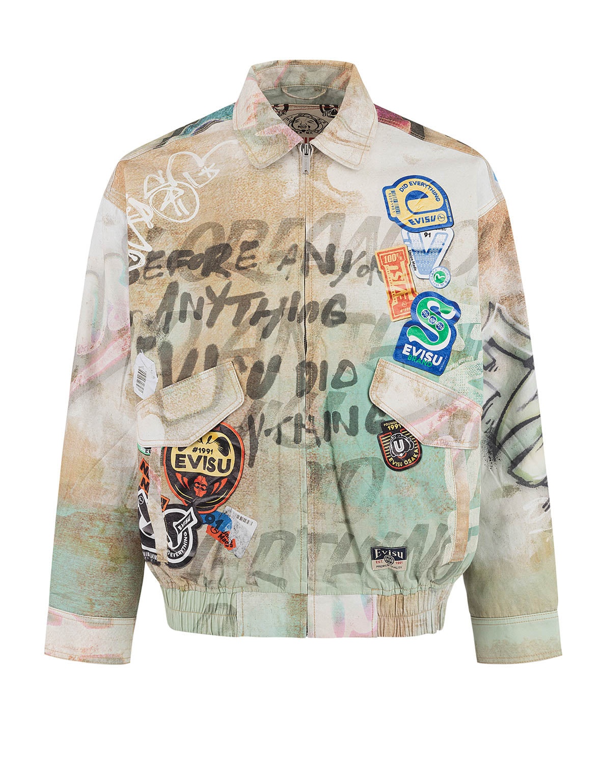 Graffiti Allover Print Boxy Zip Up Jacket - 12