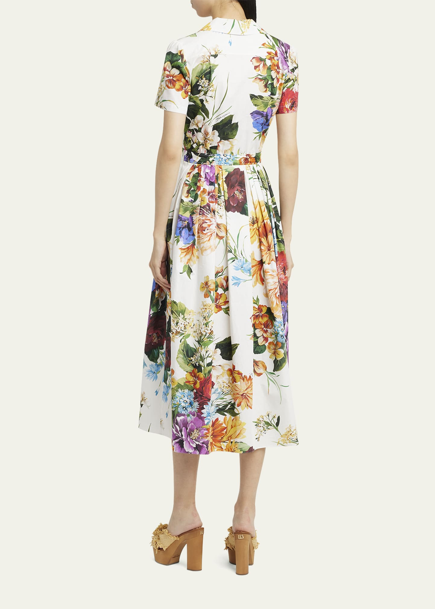Bouquet Floral Poplin Short-Sleeve Midi Shirtdress - 3