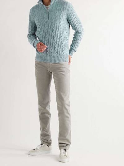 Loro Piana Suede-Trimmed Cable-Knit Baby Cashmere Half-Zip Sweater outlook