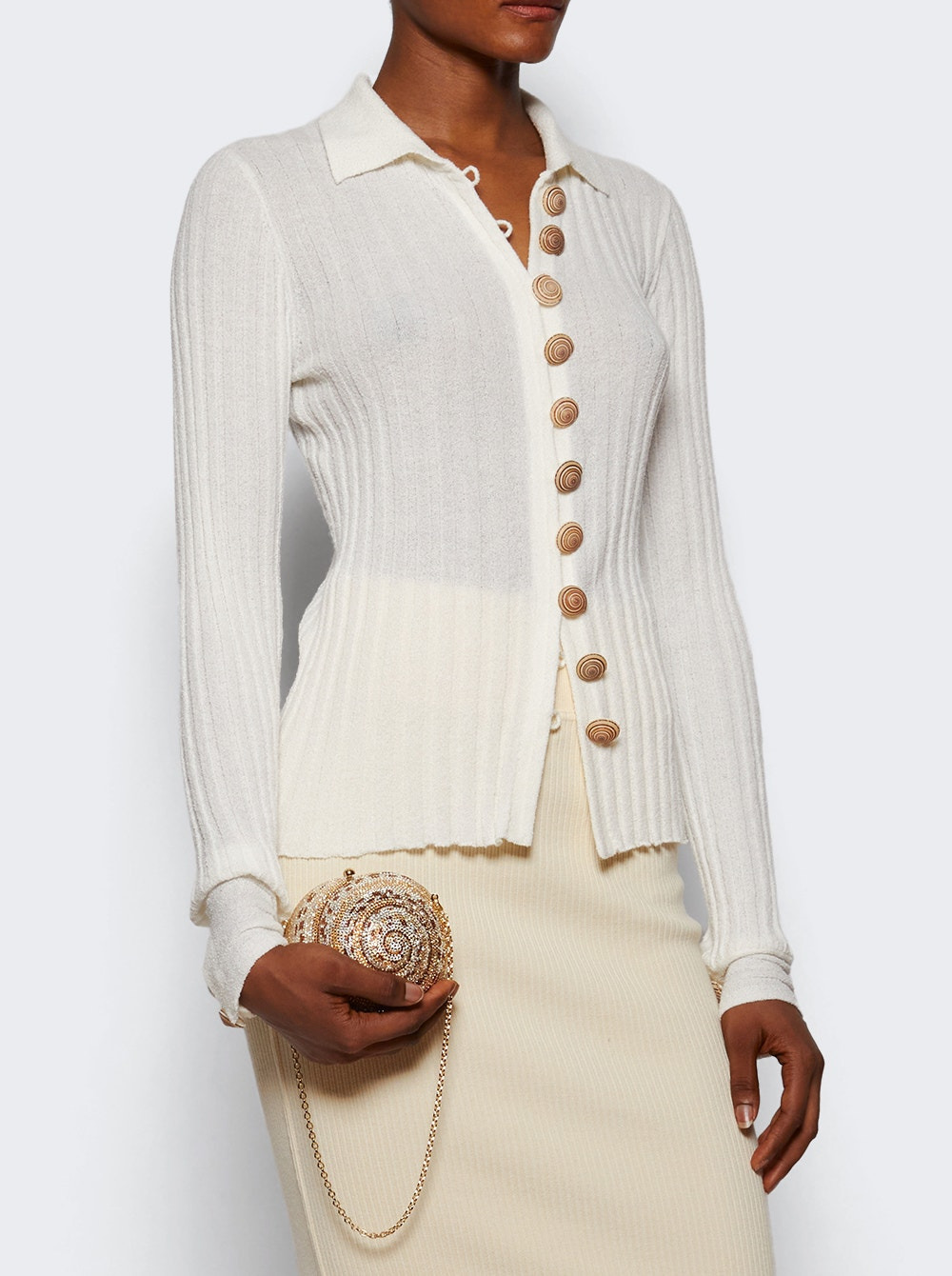 Sundial Shell Ribbed Knit Cardigan White - 2