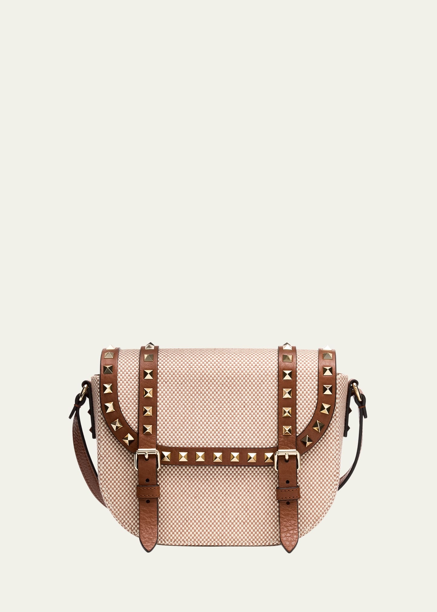 Small Rockstud Canvas Saddle Crossbody Bag - 1