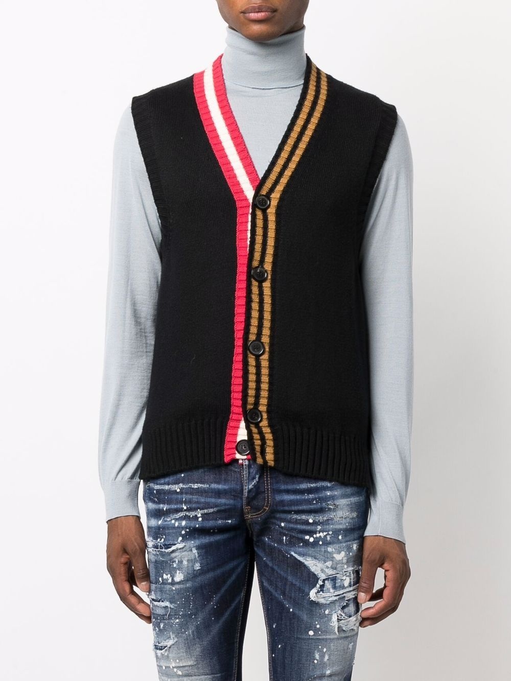 V-neck buttoned knitted vest - 3