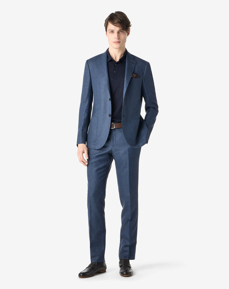 CORNELIANI Blue wool, linen and silk sharkskin suit outlook