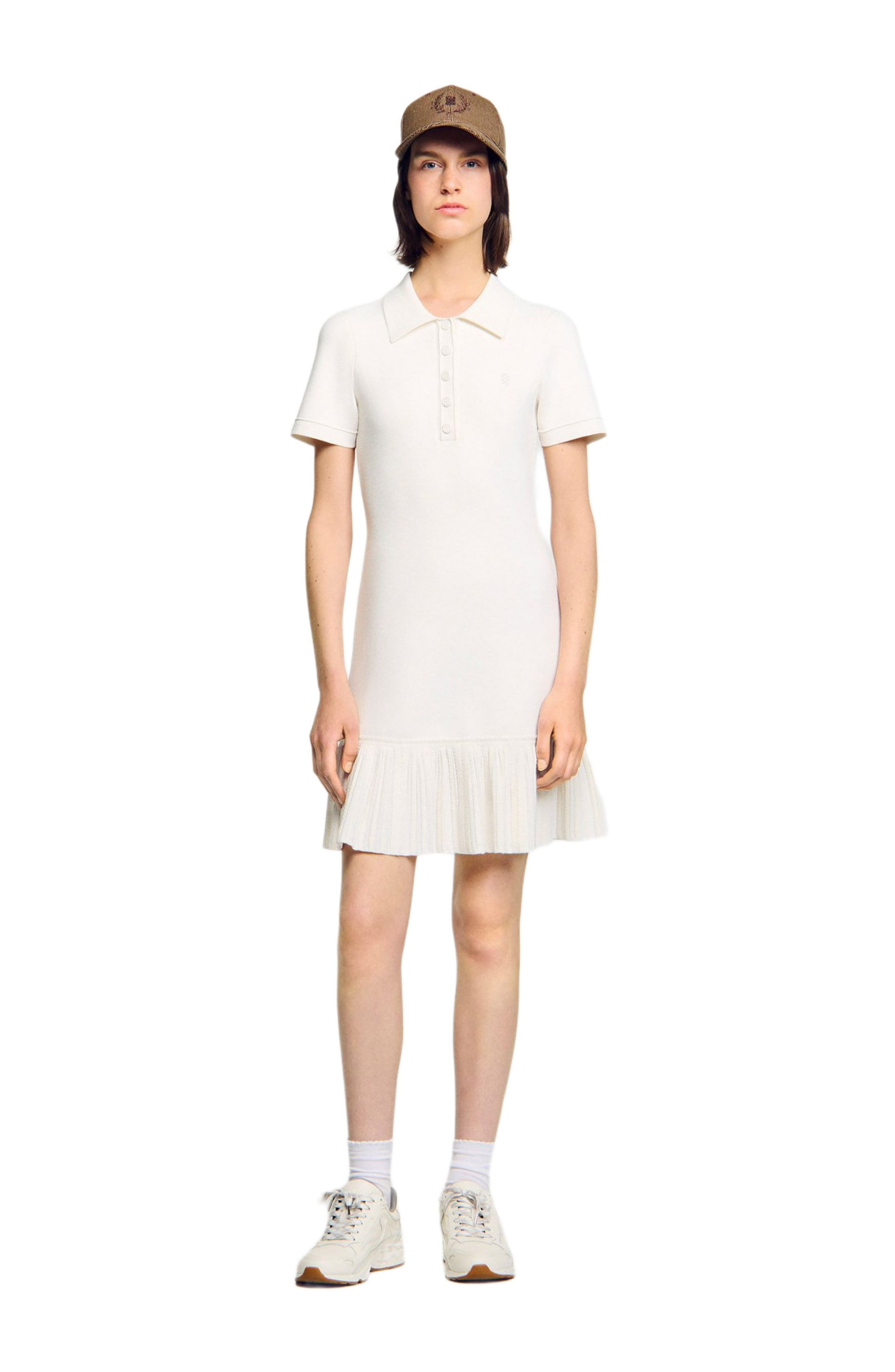 SANDRO Short knit dress with polo neck in Ecru at Nordstrom - 6