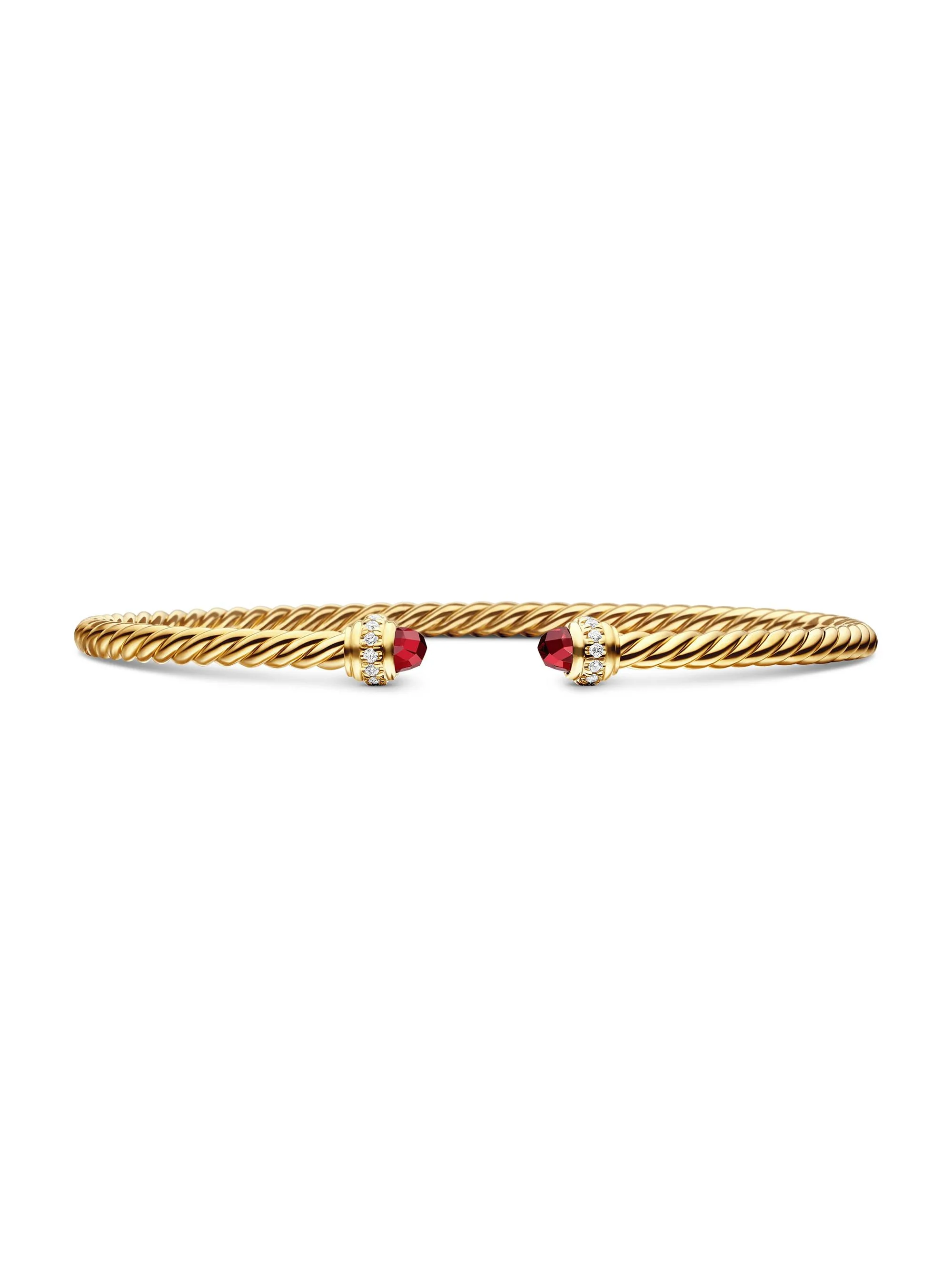 Women's Classic Cablespira Bracelet in 18K Yellow Gold and Diamonds - Garnet - 1