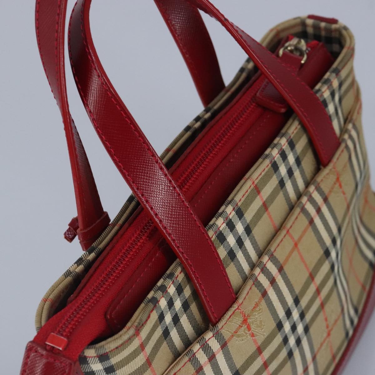 Burberry Nova Check Hand Bag Canvas Beige Red - 6
