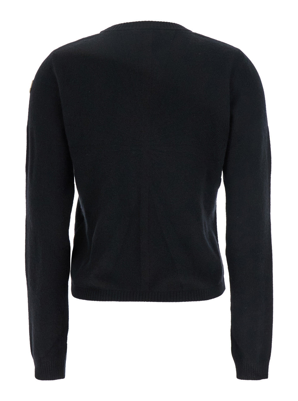 Rick Owens X Moncler Women 'Biker' Black Crewneck Sweater With Logo Patch On The Sleeve In Wool And  - 2