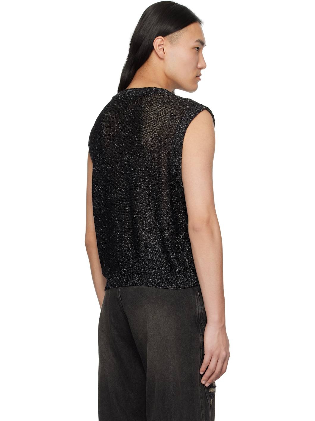 Black Glitter Net Vest - 3