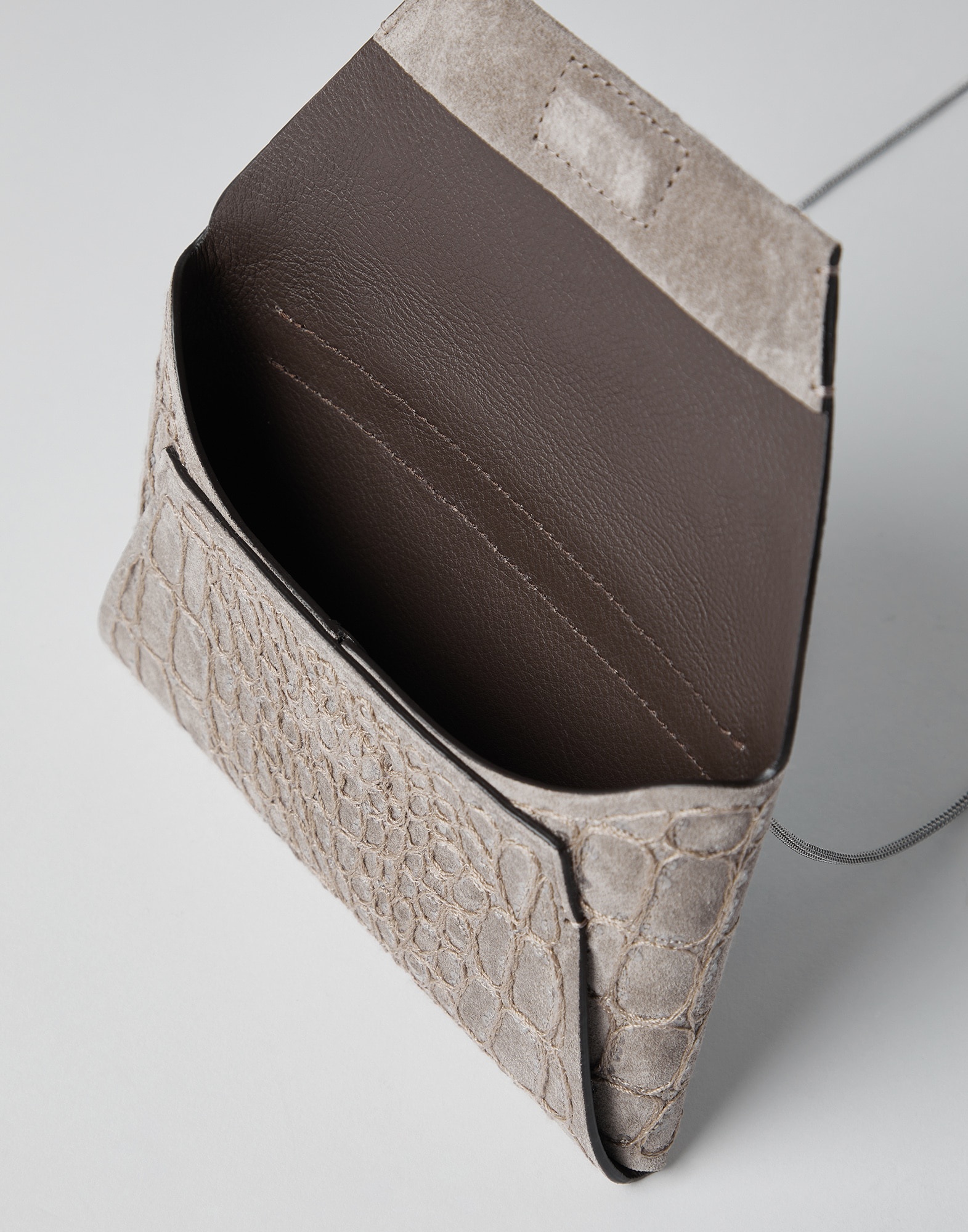 Crocodile embroidery envelope bag in suede with precious chain - 5