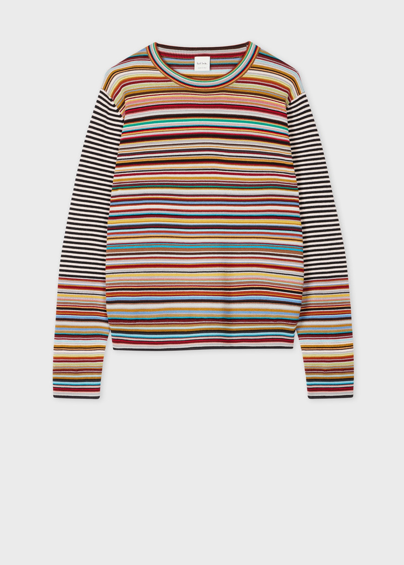 Women's Wool 'Signature Stripe' Contrast Sleeve Sweater 1