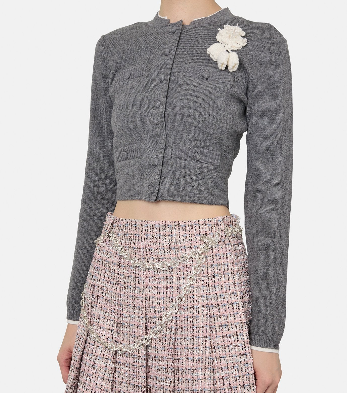 Grey Crochet Flower Cardigan - 4