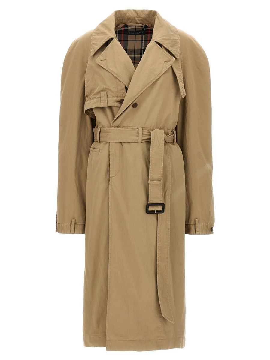 BALENCIAGA BEIGE DECONSTRUCTED TRENCH COAT WITH MATCHING BELT IN COTTON TWILL WOMAN - 1