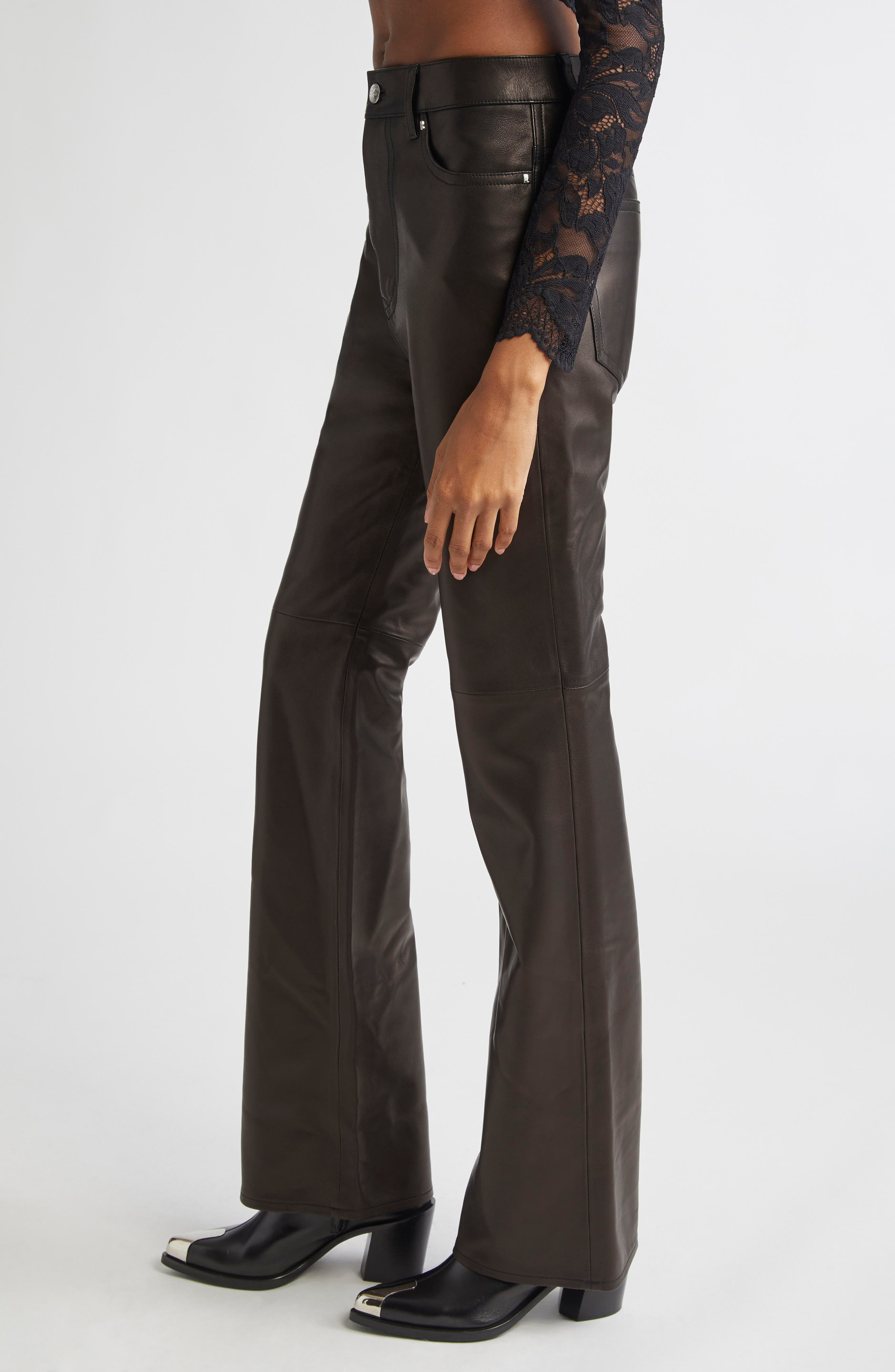 Rabanne Flare Lambskin Leather Pants in Black at Nordstrom - 4