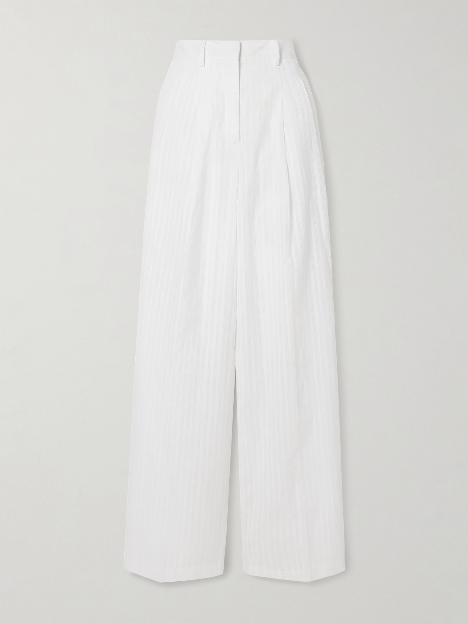 Pleated cotton-jacquard wide-leg pants White - 1