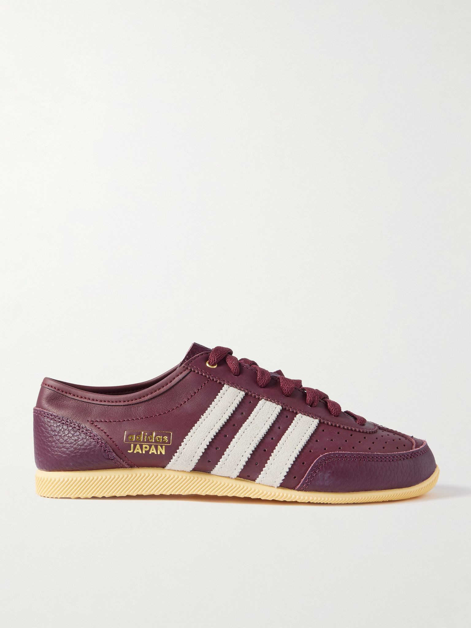 Japan Decon W perforated suede-trimmed leather sneakers Burgundy - 1