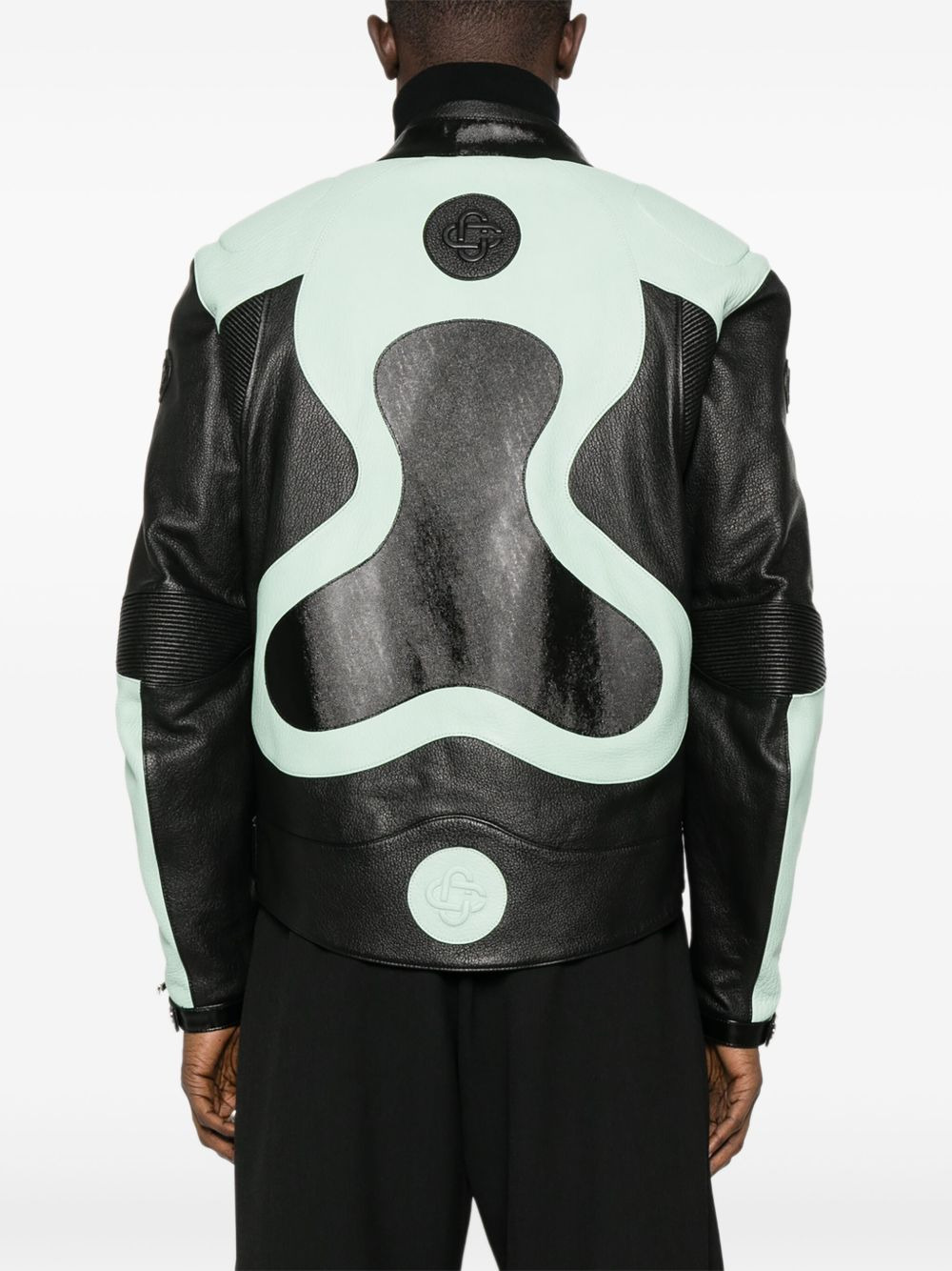 panelled leather jacket - 4