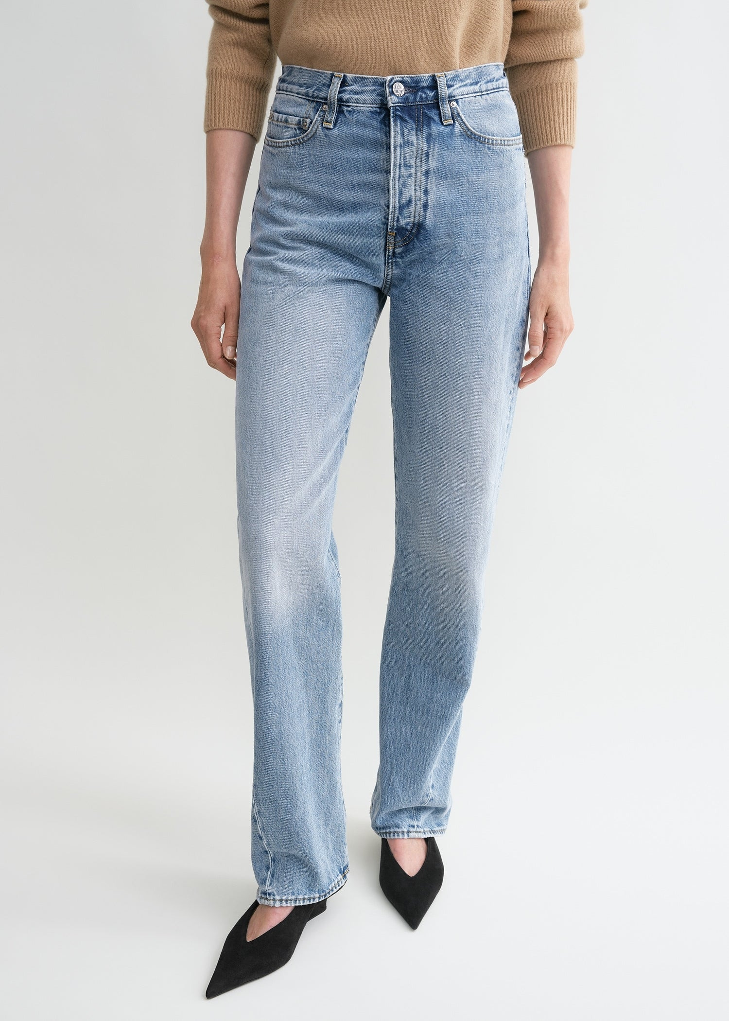 Twisted seam denim full length worn blue - 5