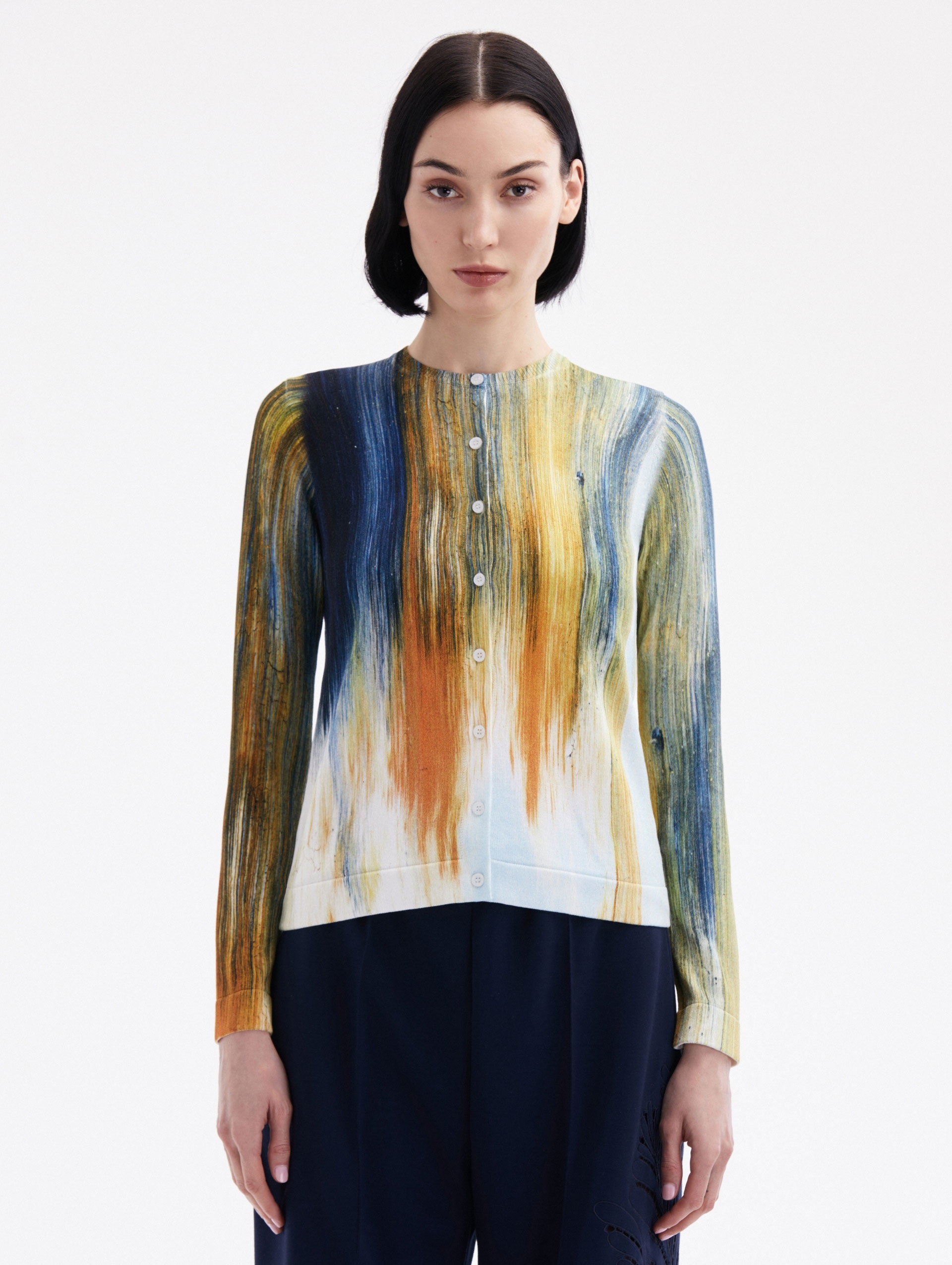 ABSTRACT BRUSHSTROKE PRINTED CARDIGAN - 1