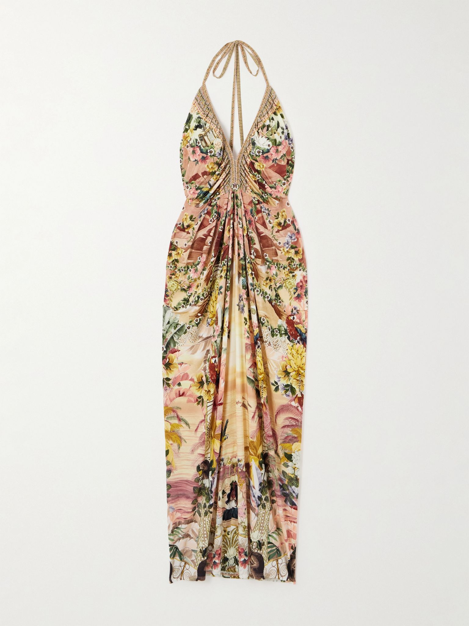 + The White Lotus crystal-embellished printed silk-jersey maxi dress Pink - 1