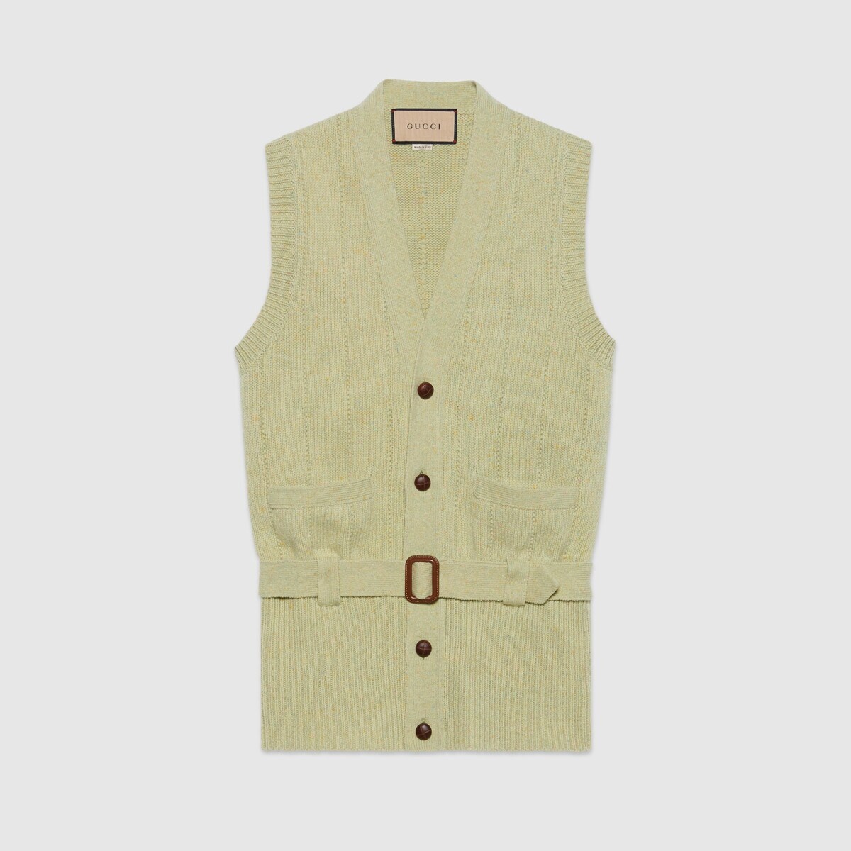 Belted rib wool knit vest - 1