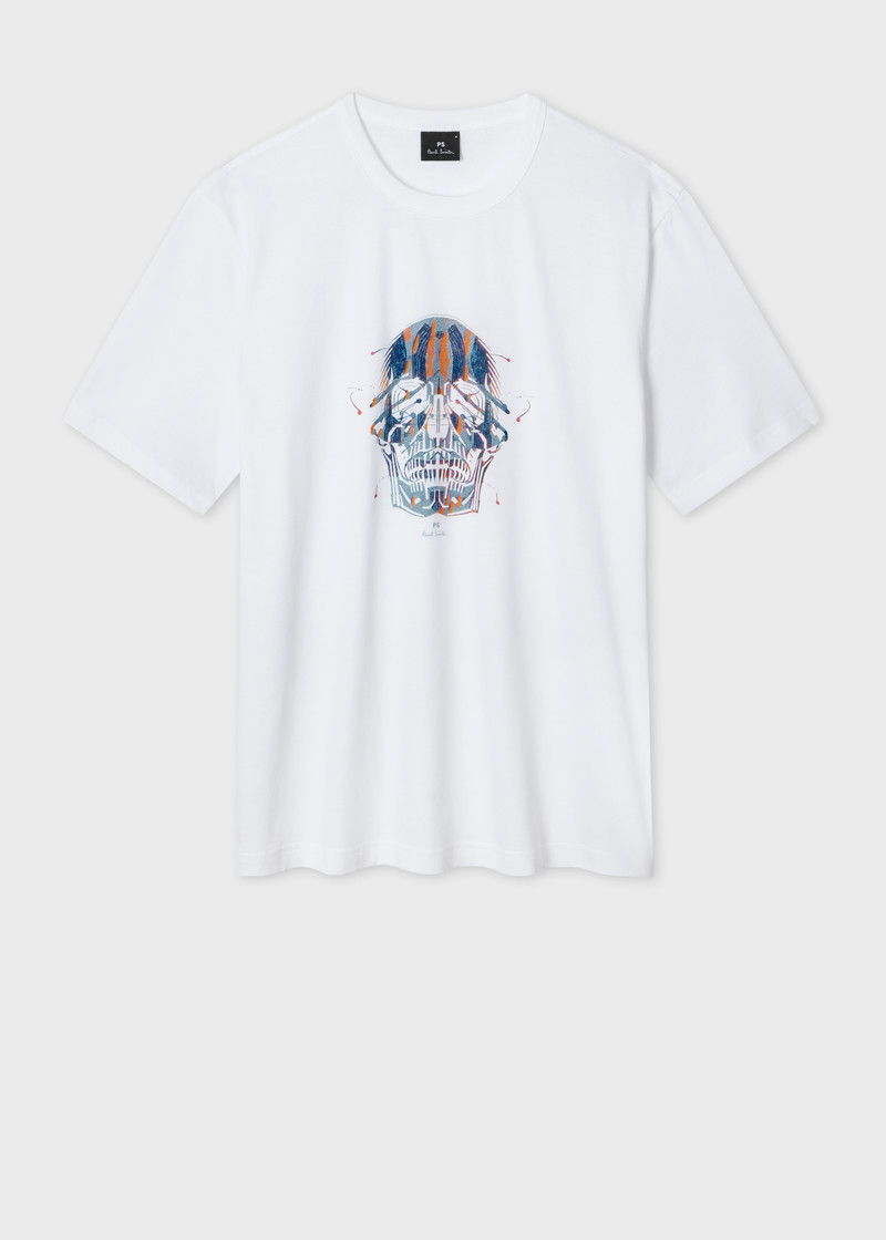 White 'Painted Skull' Print T-Shirt 1