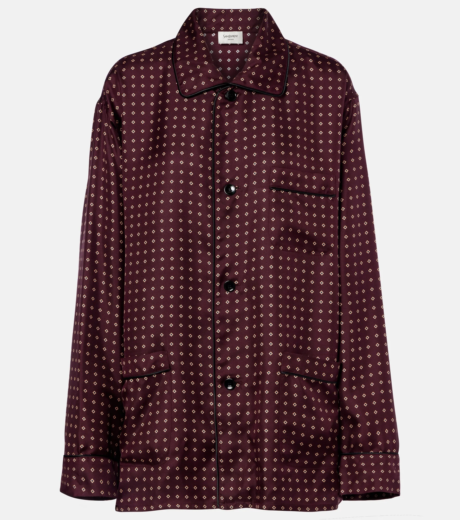 Oversized polka-dot silk satin pajama shirt - 1