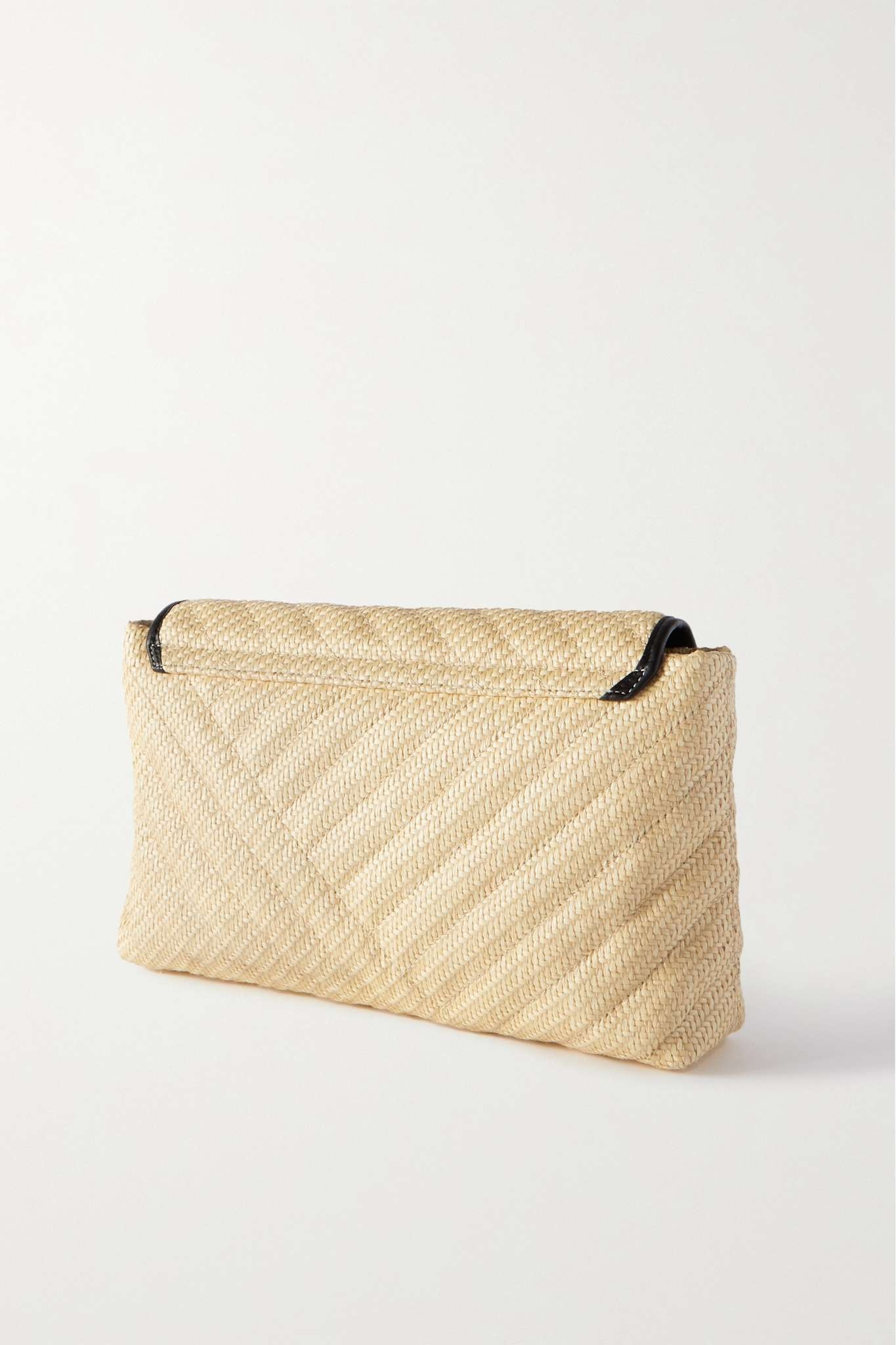 Merine leather-trimmed quilted straw shoulder bag - 3