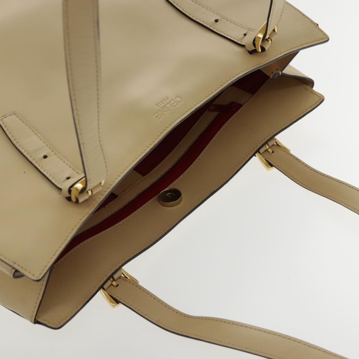 CELINE Tote Bag Leather Beige Gold - 6