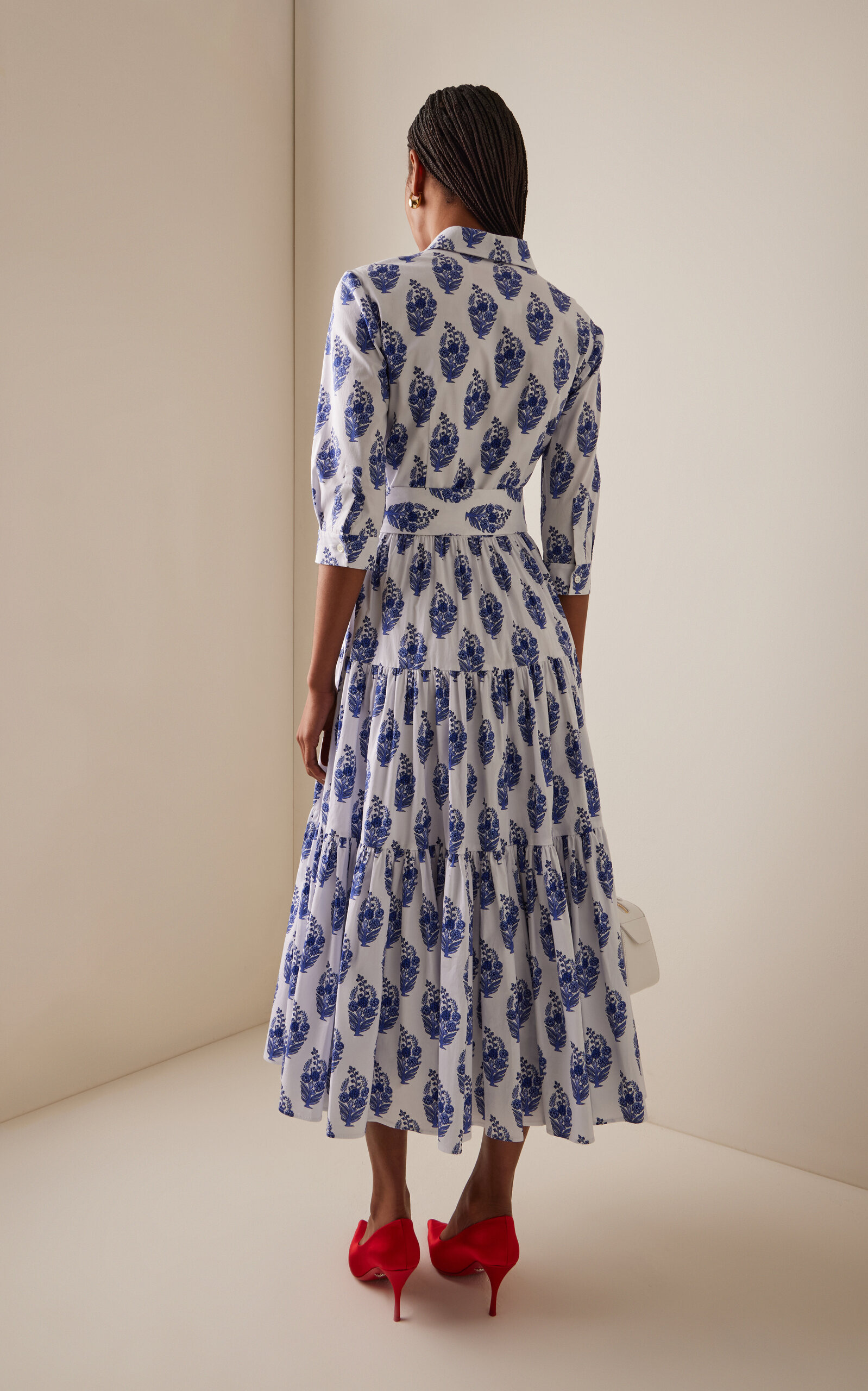 Tiered Stretch-Cotton Midi Shirt Dress white - 4
