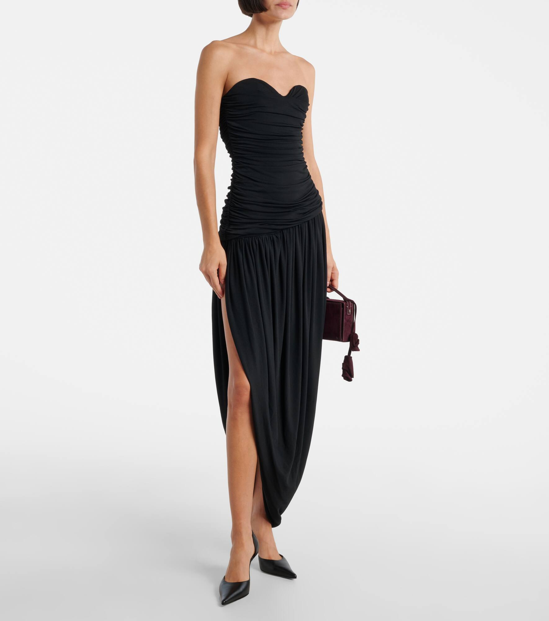 Ruched asymmetric draped midi dress - 2