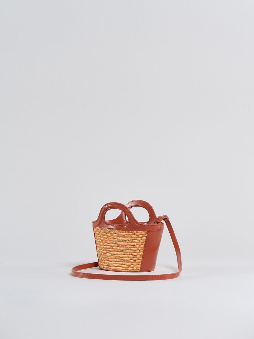 TROPICALIA MICRO BAG IN BROWN LEATHER AND RAFFIA-EFFECT FABRIC - 3