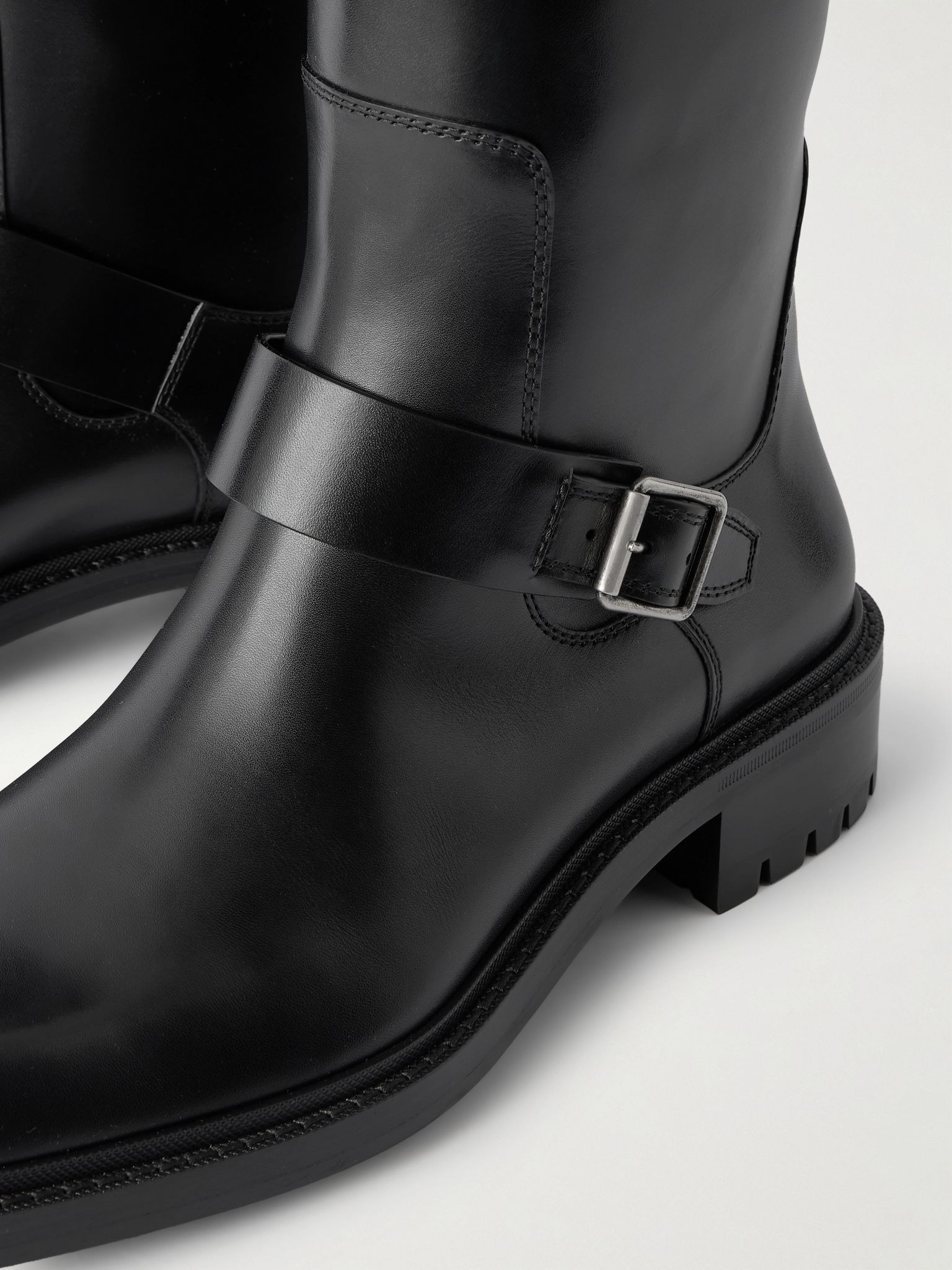 Vadim Buckled Leather Knee Boots Black - 5