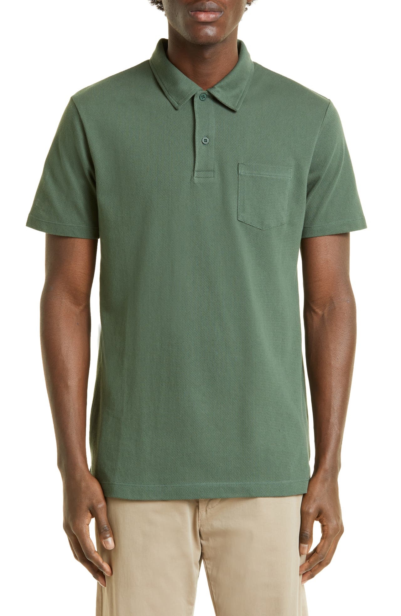 Sunspel Riviera Cotton Mesh Pocket Polo in Dark Green at Nordstrom - 1