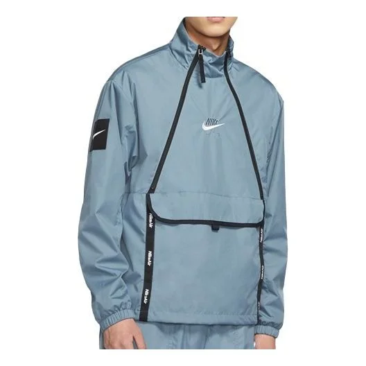 Nike 공기에 의하여 길쌈된 사려깊은 로고 인쇄 캐주얼 스포츠 대 고리 재킷 파란 CU4119-031 - 1