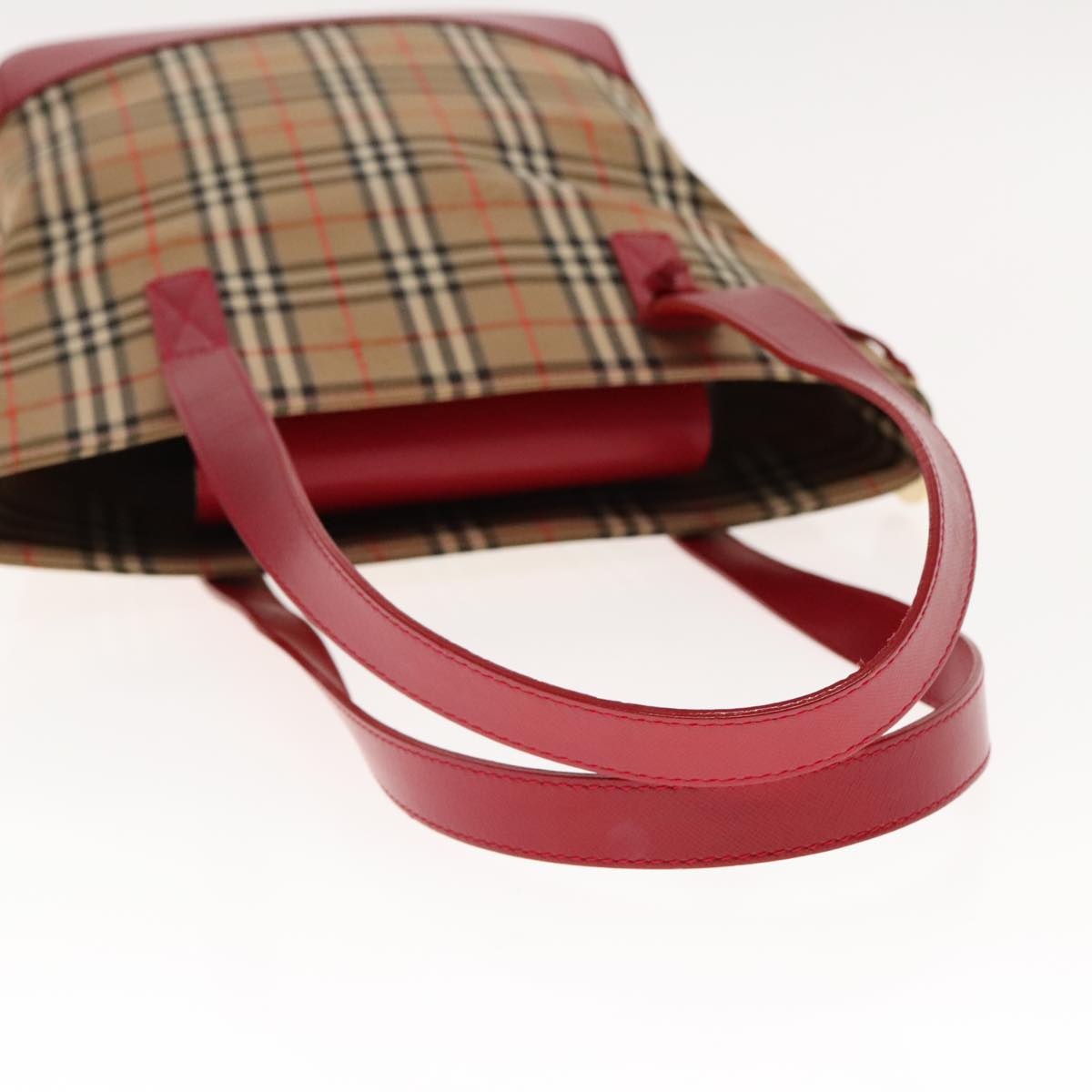 Burberry Nova Check Shoulder Bag Canvas Leather Beige Red Silver - 7