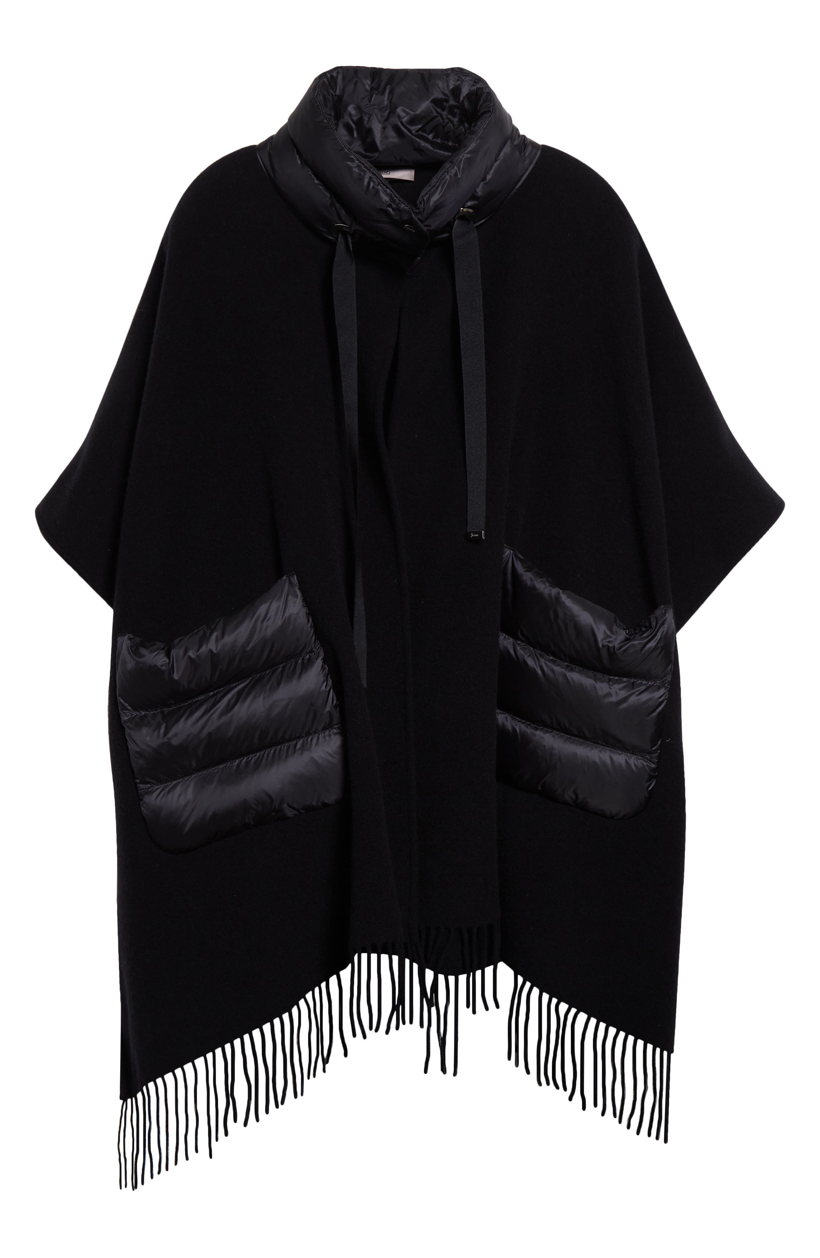 Herno Mixed Media Fringe Trim Poncho in Black at Nordstrom - 6